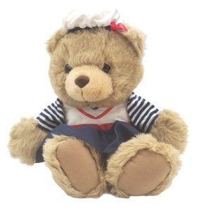 Girl Commonwealth Tan‎ Teddy Bear W/ Blue Sailor Outfit Plush VTG Stuffed 11"